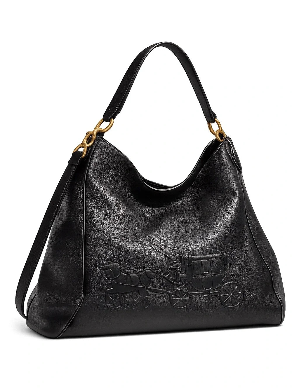 Coach Black Leather Hobo with Embossed Carriage
